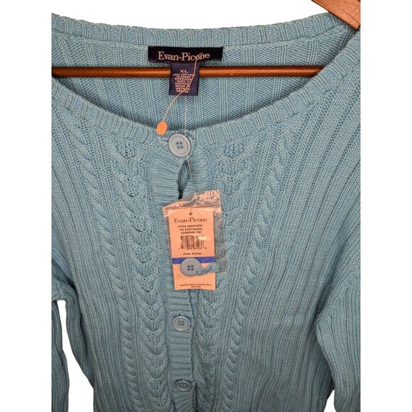 Evan-Picone Women's Blue Cable Knit Button-Up Cardigan Sweater XL - Picture 3 of 14